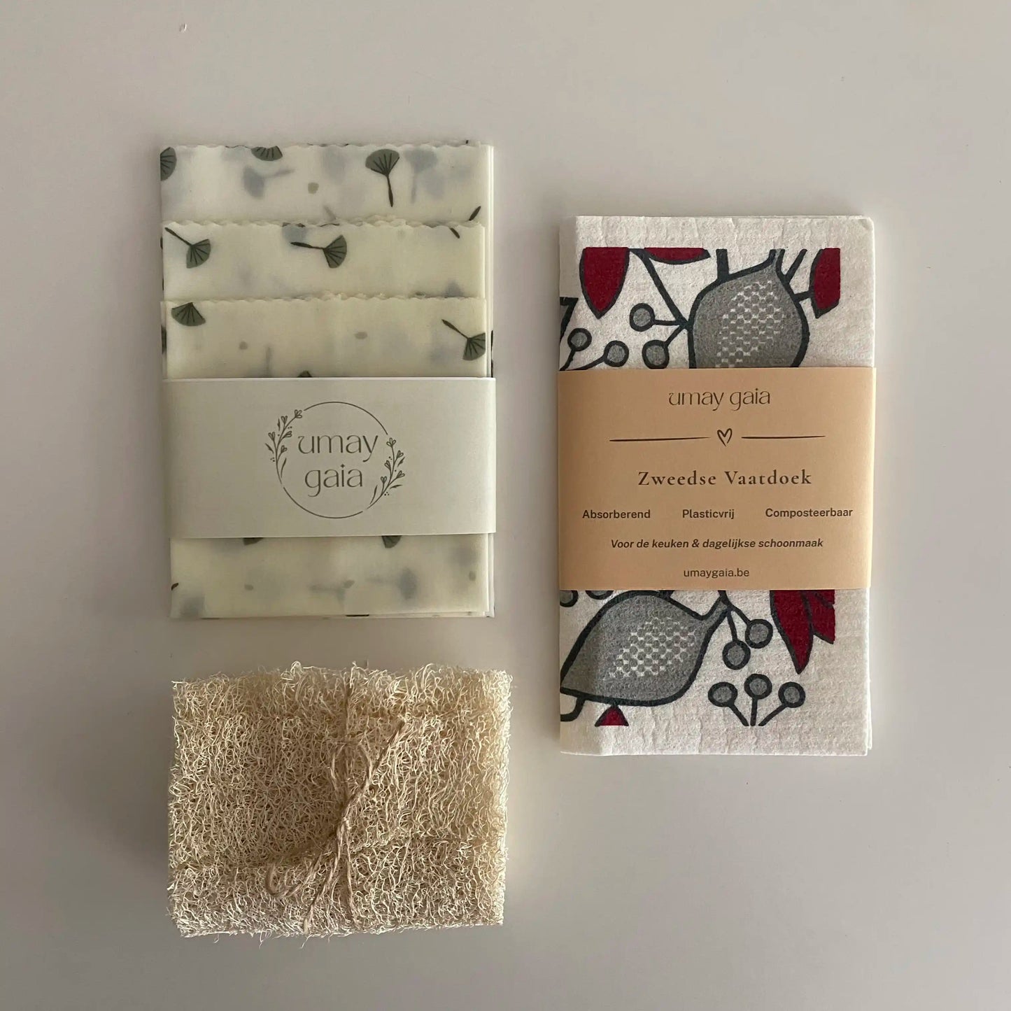 Eco Set | Bijenwasdoeken Set van 3, Zweedse Vaatdoek & Luffa