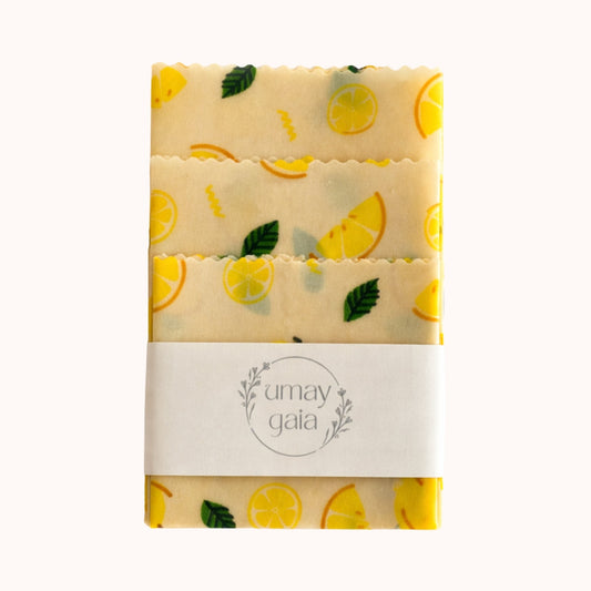 Bijenwasdoeken set Lemon patroon - herbruikbare food wraps handgemaakt in België