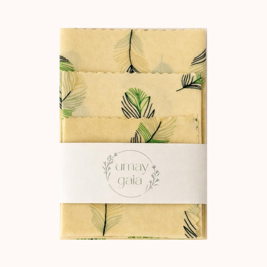 Bijenwasdoeken set Feather patroon - herbruikbare food wraps handgemaakt in België