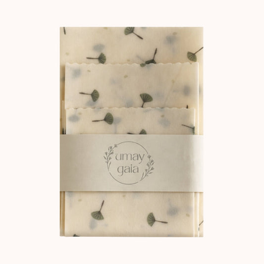 Bijenwasdoeken set Ginkgo patroon - herbruikbare food wraps handgemaakt in België