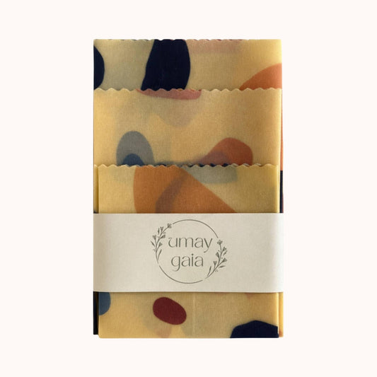 Bijenwasdoeken set Terra patroon - herbruikbare food wraps handgemaakt in België