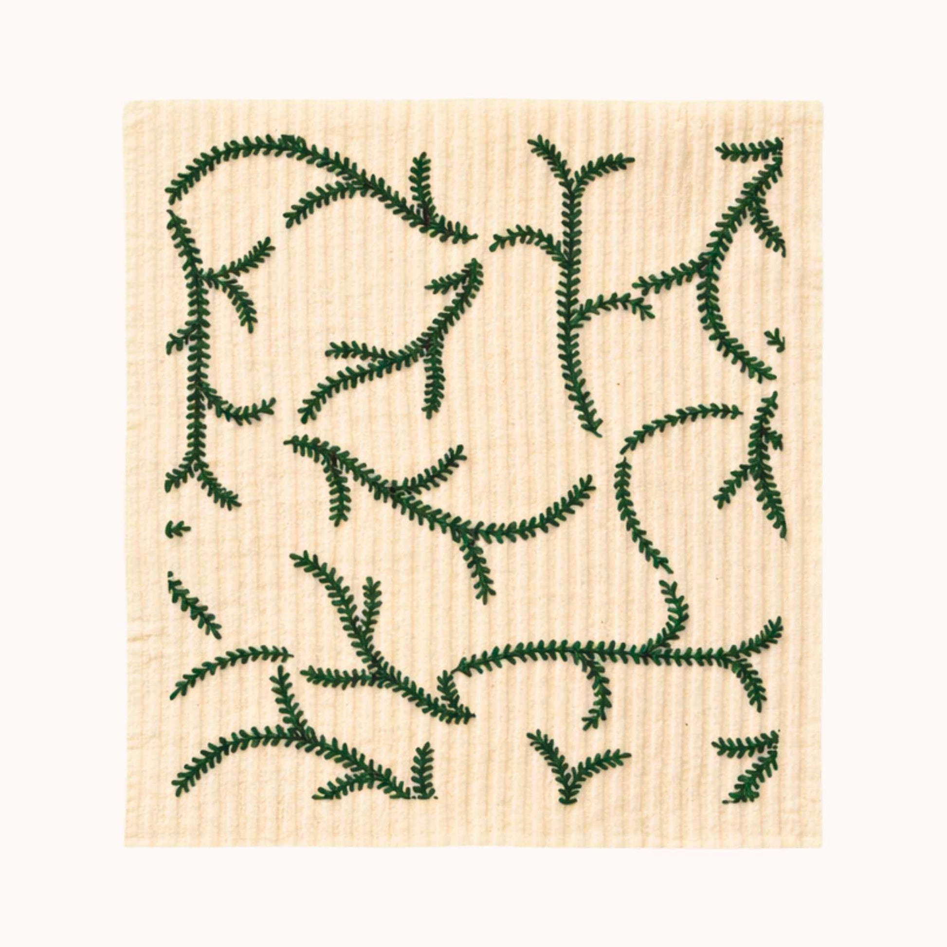 Zweedse vaatdoek Glimra met groene ranken - duurzaam herbruikbaar keukendoekje