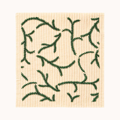 Zweedse vaatdoek Glimra met groene ranken - duurzaam herbruikbaar keukendoekje