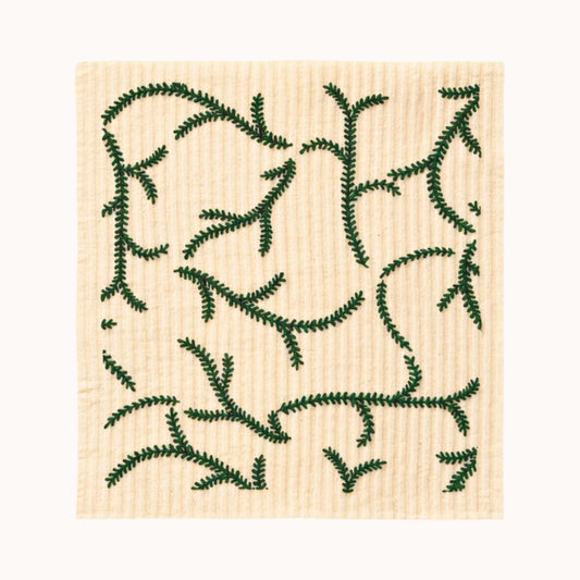 Zweedse vaatdoek Glimra met groene ranken - duurzaam herbruikbaar keukendoekje
