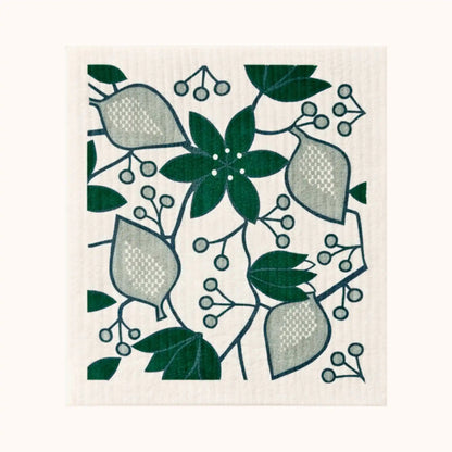 Zweedse vaatdoek groen bloemenpatroon - absorberend composteerbaar keukendoekje
