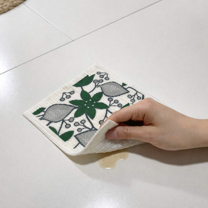 Zweedse vaatdoek groen bloemenpatroon - absorberend composteerbaar keukendoekje