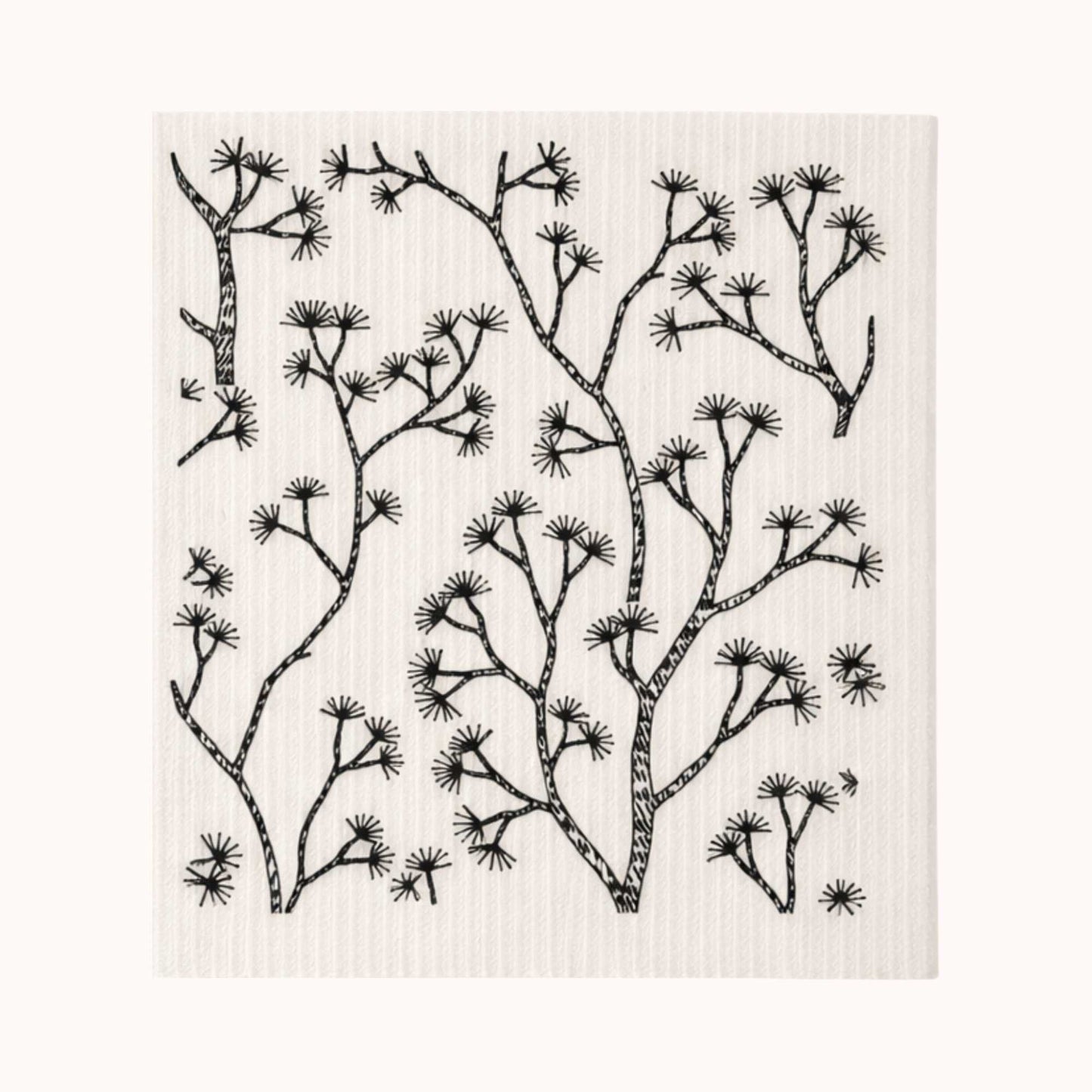 Zweedse vaatdoek Pine design met zwart-wit dennenmotief - duurzaam herbruikbaar keukendoekje