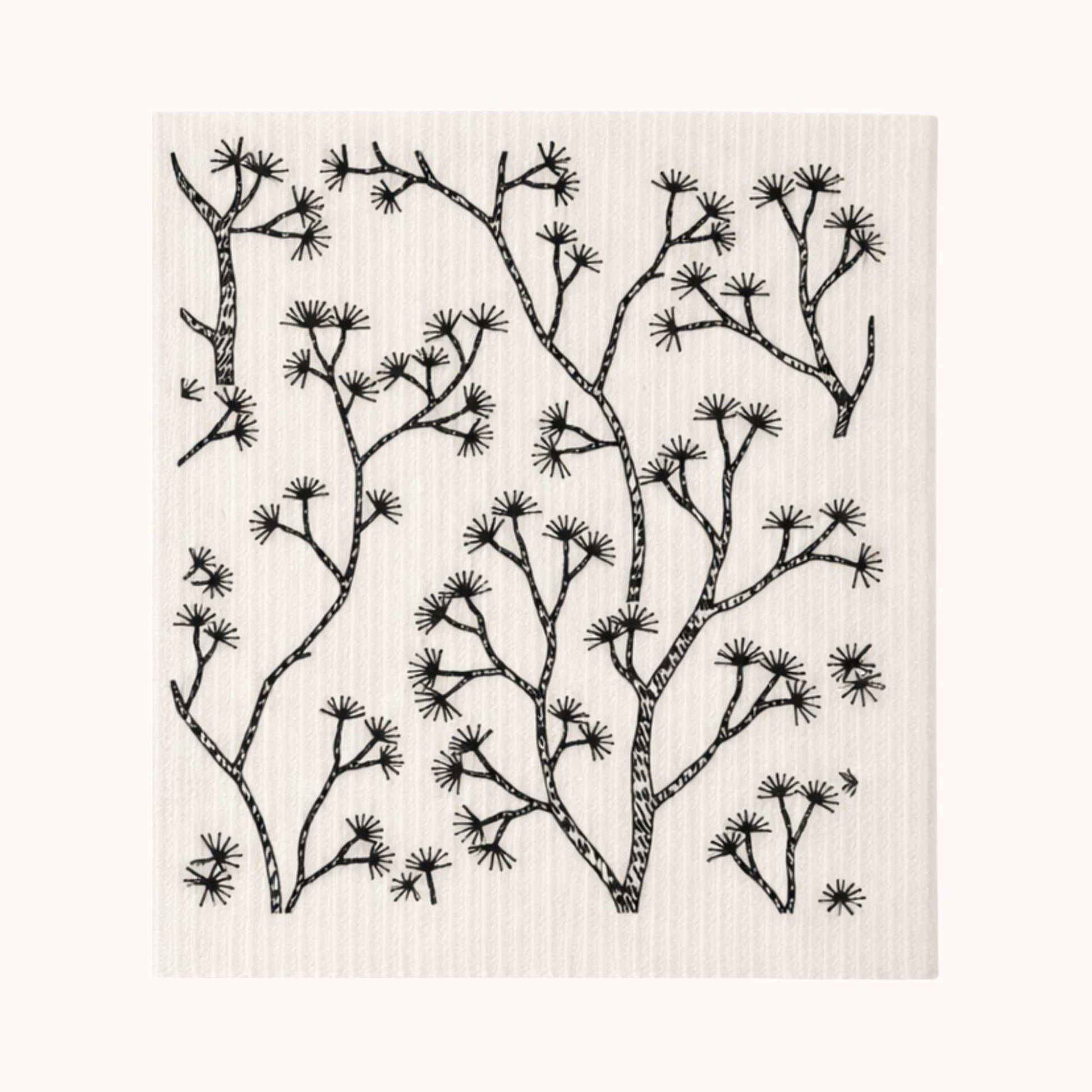 Zweedse vaatdoek Pine design met zwart-wit dennenmotief - duurzaam herbruikbaar keukendoekje