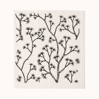 Zweedse vaatdoek Pine design met zwart-wit dennenmotief - duurzaam herbruikbaar keukendoekje